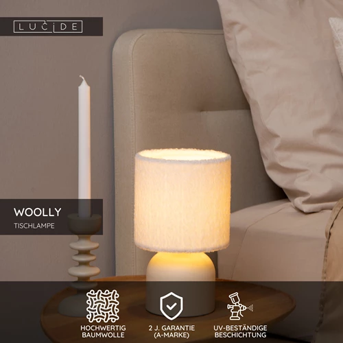 Lucide WOOLLY - Tischlampe - Ø 16 cm - 1xE14 - Beige - USP